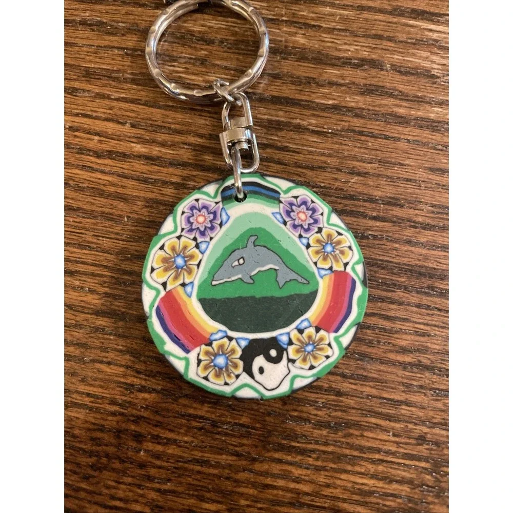 Y2K Fimo Sculpey Clay Yin Yang Dolphin Charm Strap Keychain Novelty